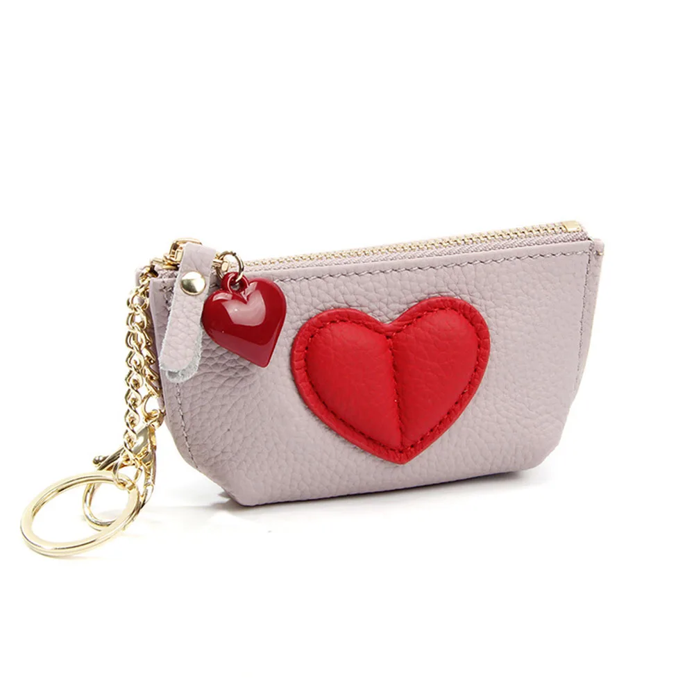 New Hot Sale Heart Pattern Cowhide Mini Bag Key Case Genuine Leather Coin Purse Zipper Pendant Fashion Bag Accessories For Women