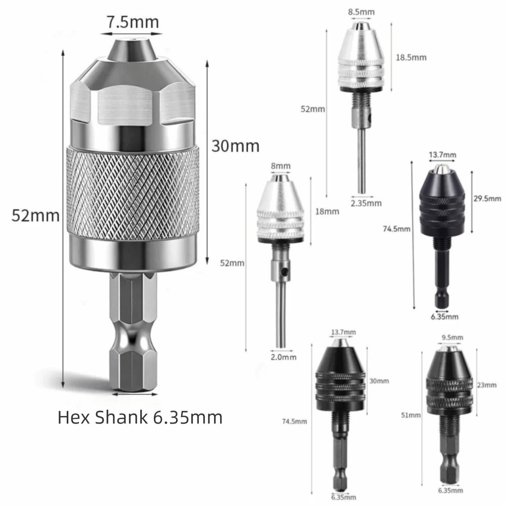 Three-jaw Drill Chuck Adapter Hexagonal Shank 52mm-74.5mm Hex Shank Drill Bits Adapter Aluminum alloy Quickly Replace