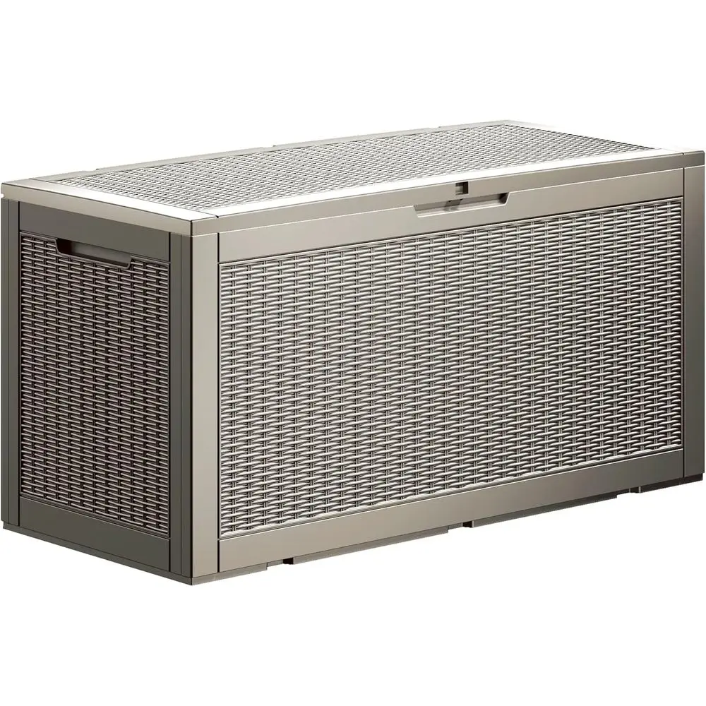 

100 Gallon Resin Deck Box - Lockable, Waterproof, UV-Resistant Outdoor Storage for Cushions, Garden Tools, and Pool Accessories,