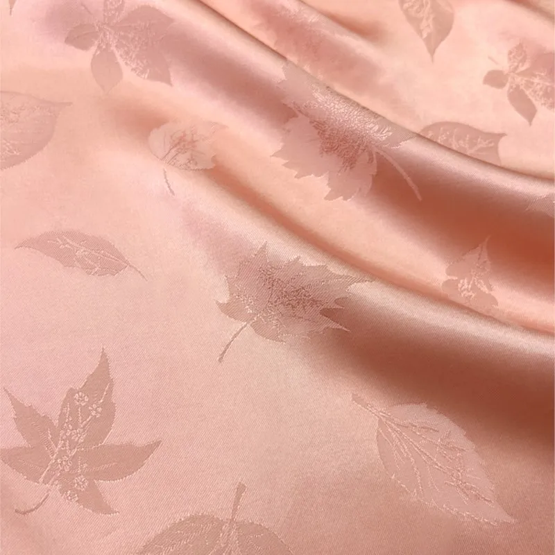 Dried Leaf Pink National Style Acetate Rayon Jacquard Satin Fabric New Chinese Shirt Cheongsam and Dress Suit