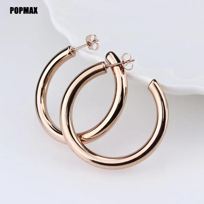 Oversize Gold Plated Hoop Earring Simple Thick Round Circle Stainless Steel Earrings for Women Punk Hiphop Jewelry Brincos 2022