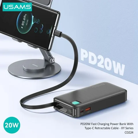 Портативное зарядное устройство USAMS 20W Power Bank 10000mAh с быстрой зарядкой PD, SCP, FCP для телефонов, ноутбуков, планшетов и Mac.