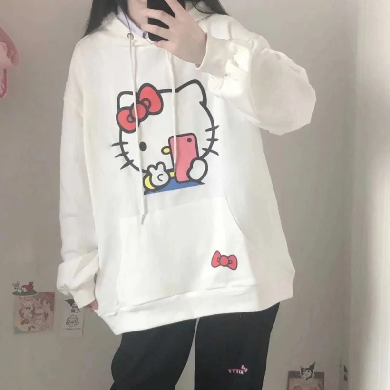 2024 Winter Women\'s Hoodies Fashion Japan Harajuku y2k Luxury Brand MINISO Sanrio Hello Kitty Pattern Warm Long Sleeve Hoodies