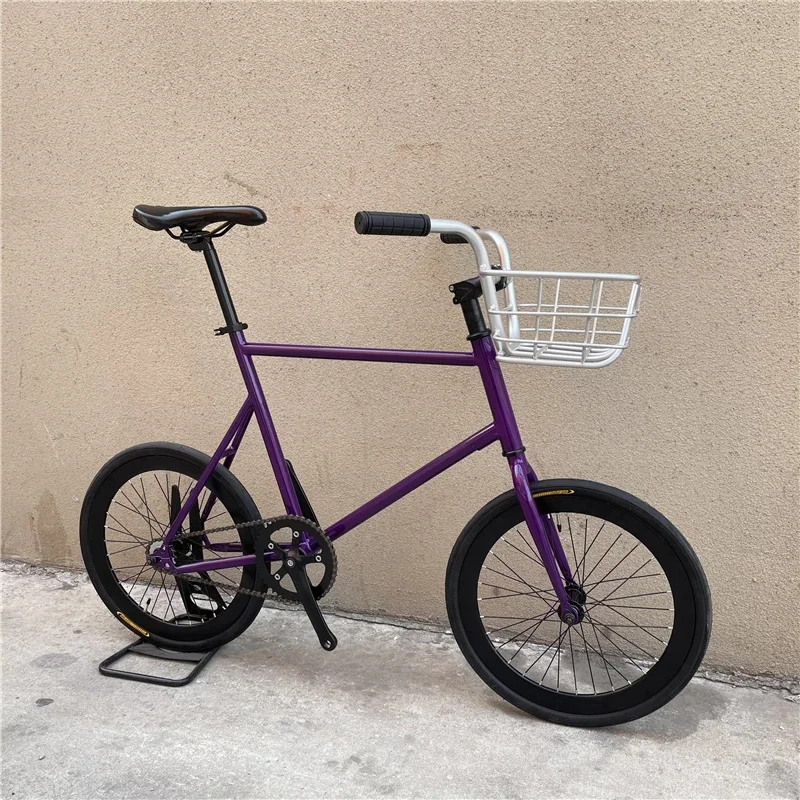 Carbon Steel Frame Bicycle with Basket High Fixed Gear Bike BMX Girls Student Small Bike Single Speed Road Bike V Brakes, 20Inch