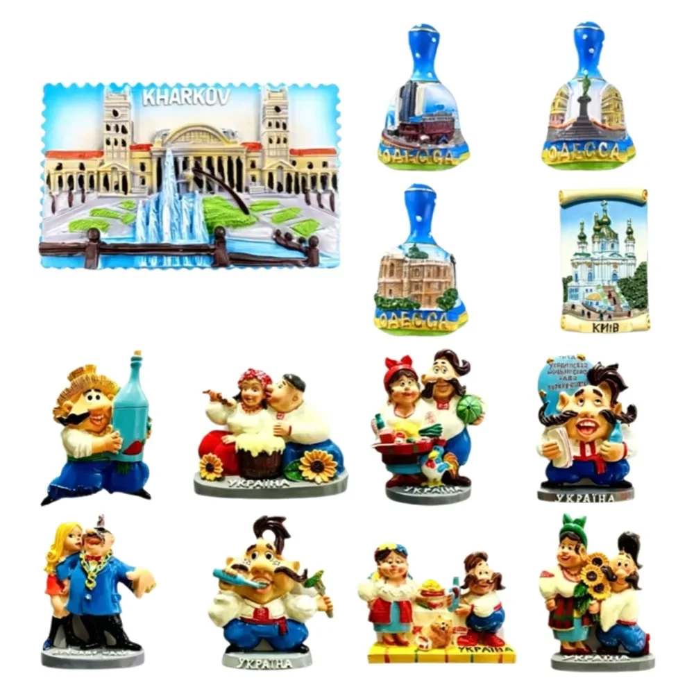 3D Hand Painted Ukraine Fridge Magnet Kyiv Odessa Kharkov Landmark Folk Figure Travel Souvenir Refrigerator Decor Gift