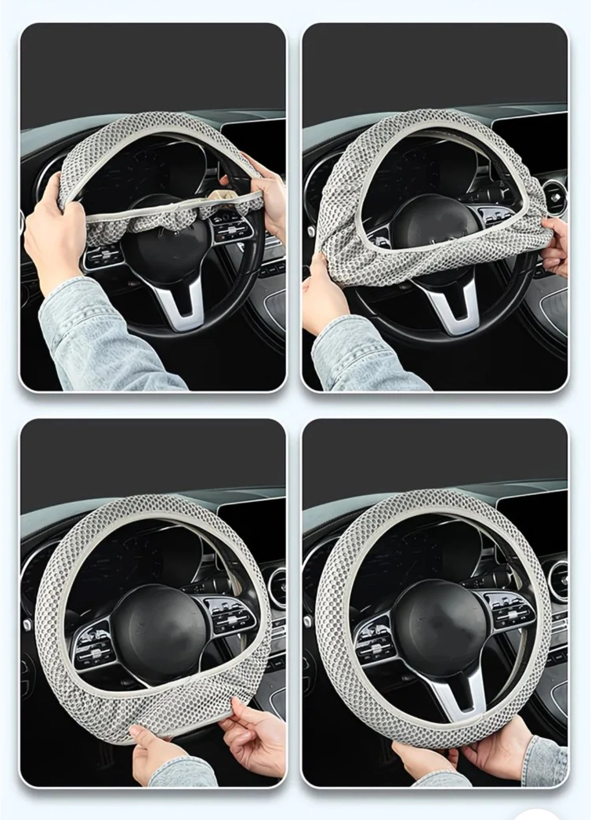 Lenkradbezug mit Stretch-Passform, kein Innenring, einfache Installation, rutschfester Netzgriff, ganzjährig universell für Männer und Frauen, passend für 38 cm – Detail 14
