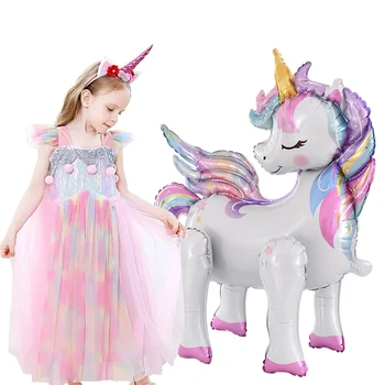 Ballons en aluminium licorne arc-en-ciel 4D pour filles, 1 pièce, décor d'anniversaire licorne pour enfants, fête d'anniversaire dans la Jungle, éléphant, Animal debout