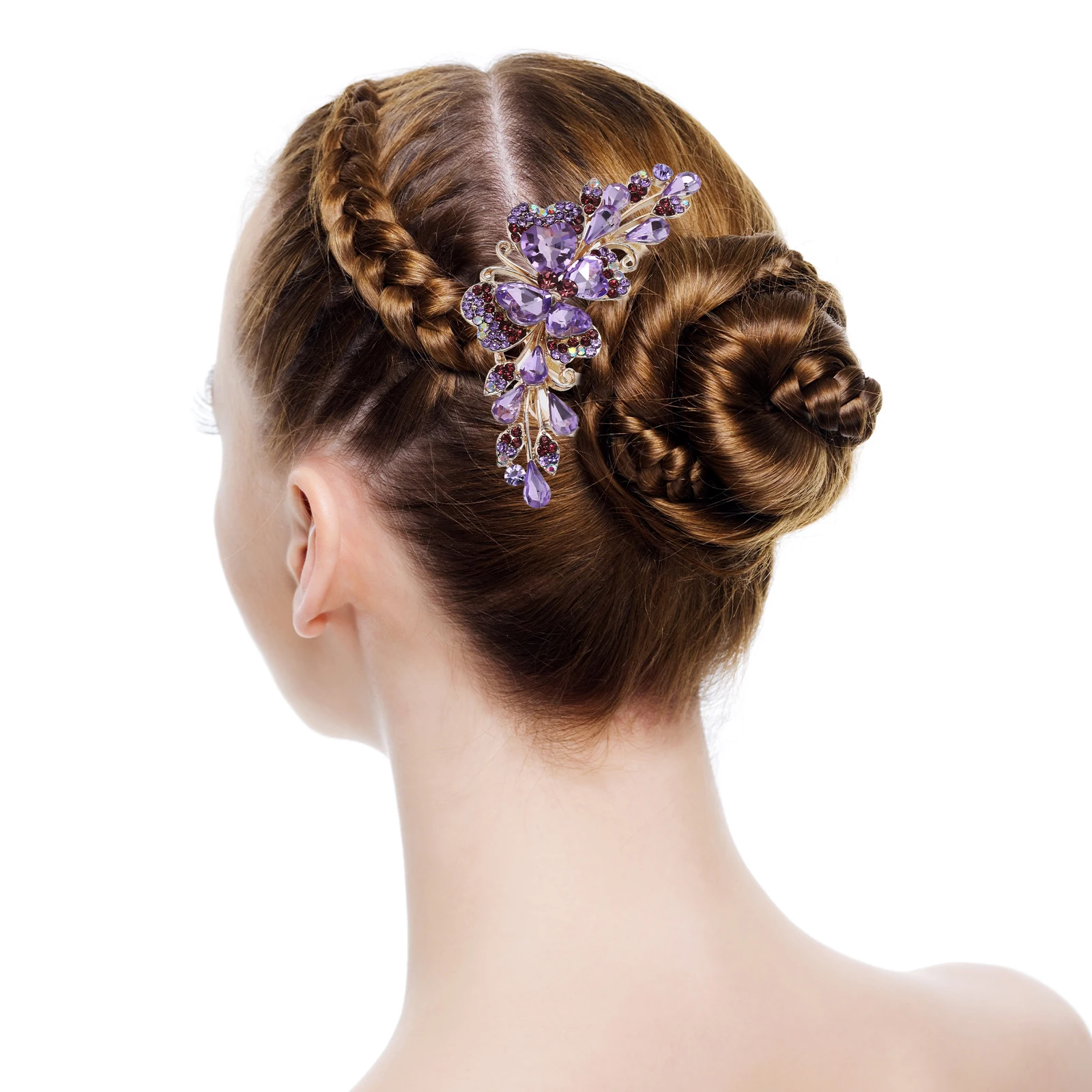 

Rhinestone Hair Clips Women Purple 4 Teeth Comb Updos Accessories Wedding Decorative Combs Hair Pin