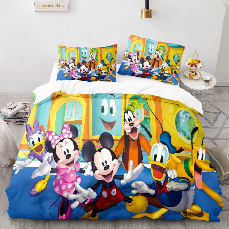 Imagem -04 - Disney Cartoon Bedding Grupo Mickey Mouse Minnie Mouse Quilt Capa de Edredão Fronha Pato Donald Margarida Rainha Completa Cama King Size