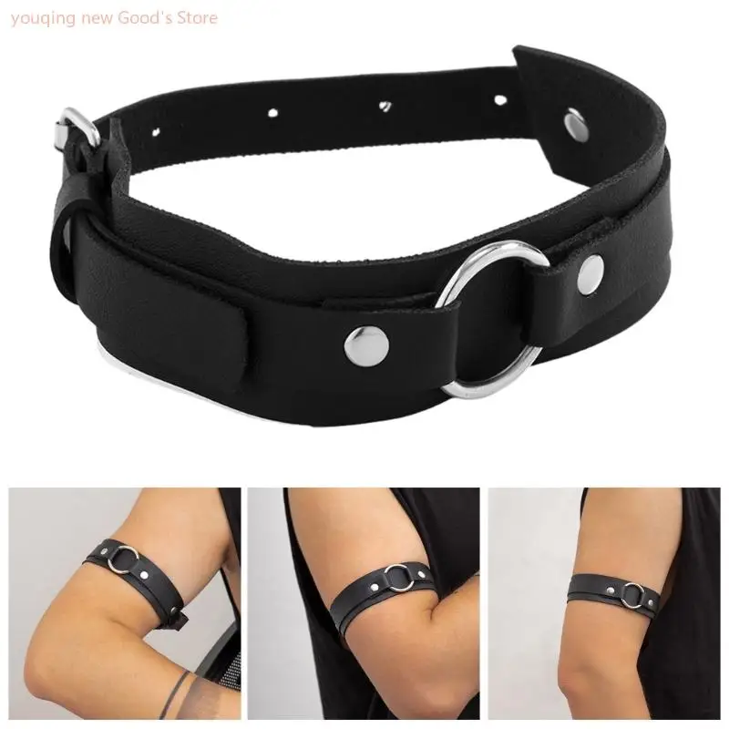 سوار الذراع العلوي 49ME البسيط PU جلدي كفة أزياء ملهى ليلي قميص حامل الأكمام القابلة للتعديل للنادل #4