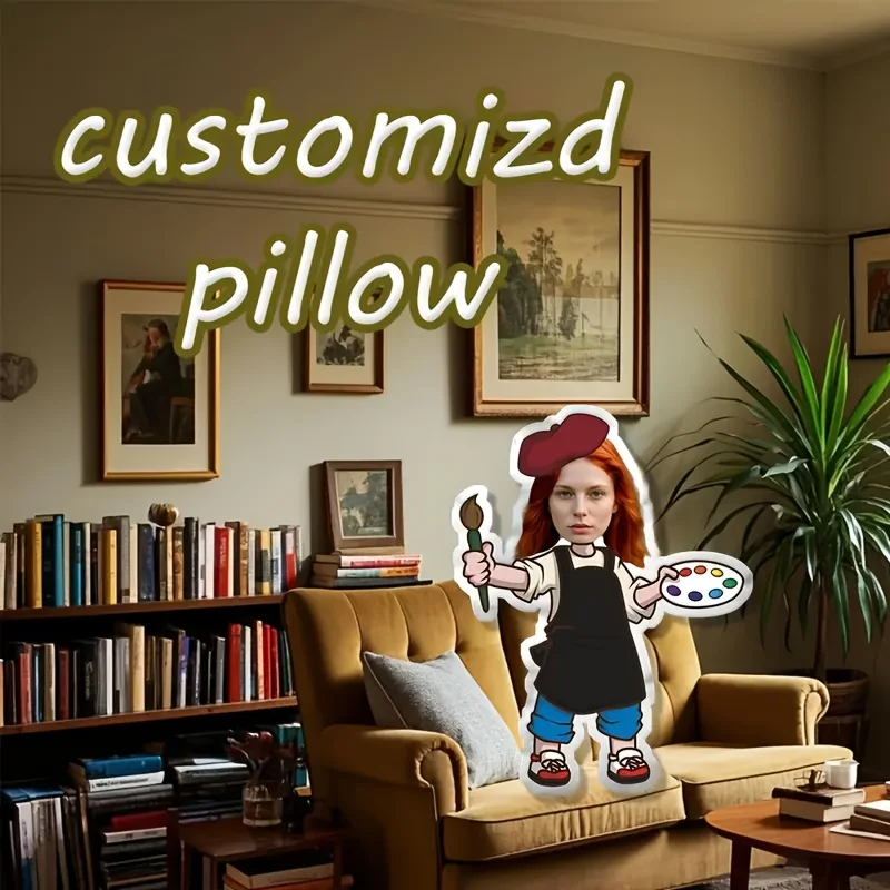 A Custom Artist Throw Pillow Featuring Double-sided Digital Printing. Personalized Face and Body Patterns with Mixed Colors, Ide