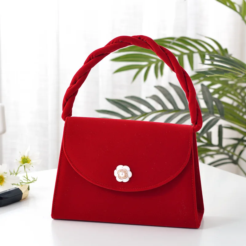 24x16CM Wedding Bag Female Bride Bag New Trend Camellia High-quality Wedding Red Handbag Pearl Bag A7674