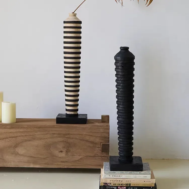 Cylinder wabi-**** wind flower arrangement decoration solid wood vase design art hotel homestay decoratio