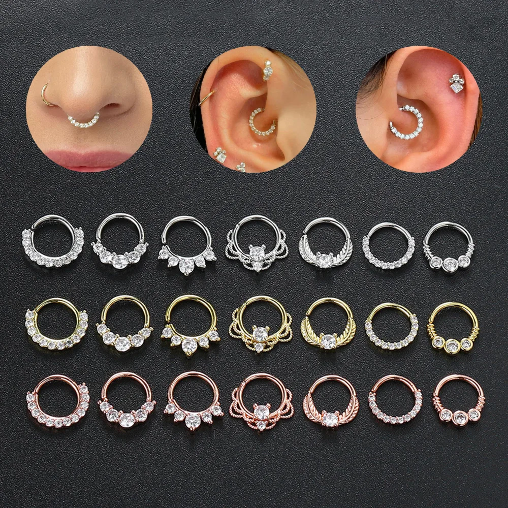 1PC Nose Rings for Women Punk Gothic Micro-set Zircon Cartilage Daith Earrings Septum Ring Body Ear Piercing Jewelry KAE133