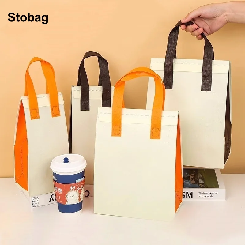 

StoBag 50pcs Wholesale Color Non-woven Insulation Bag Tote Portable Fabric for Food Drinks Package Keep Warm Cold Delivery Pouch