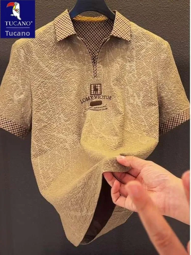 Ice Silk Embroidered  Shirt Men's Summer Short Sleeve Turn-down Collar Business Casual Fashion Brand T-shirt Breathable C...