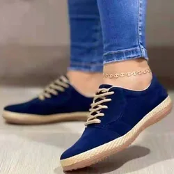 Plus Size Women's Shoes 2024 Spring Autumn Round Toe Lace-up Light Casual Women's Shoes Vintage Comfort Flat Women Loafers