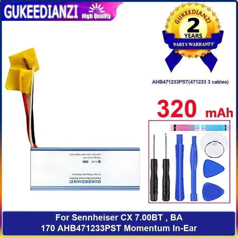 

IN - Ear Headphones Battery AHB471233PST 471233 3 Cables 320Mah For Sennheiser CX 7.00BT , BA 170 Momentum IN-Ear