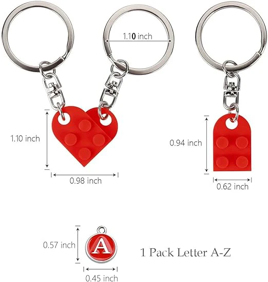 28pcs/set,Light Green Building Blocks Love Heart Diy Letter Keychain for Couple Mother's and Father's Day Gifts