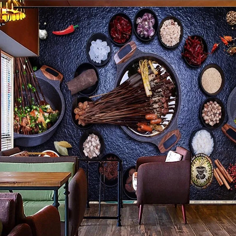 Modern Barbecue Wallpaper Hot Pot Restaurant Industrial Decor Bar Black Background Wall Papers Mural Papel De Parede 3d