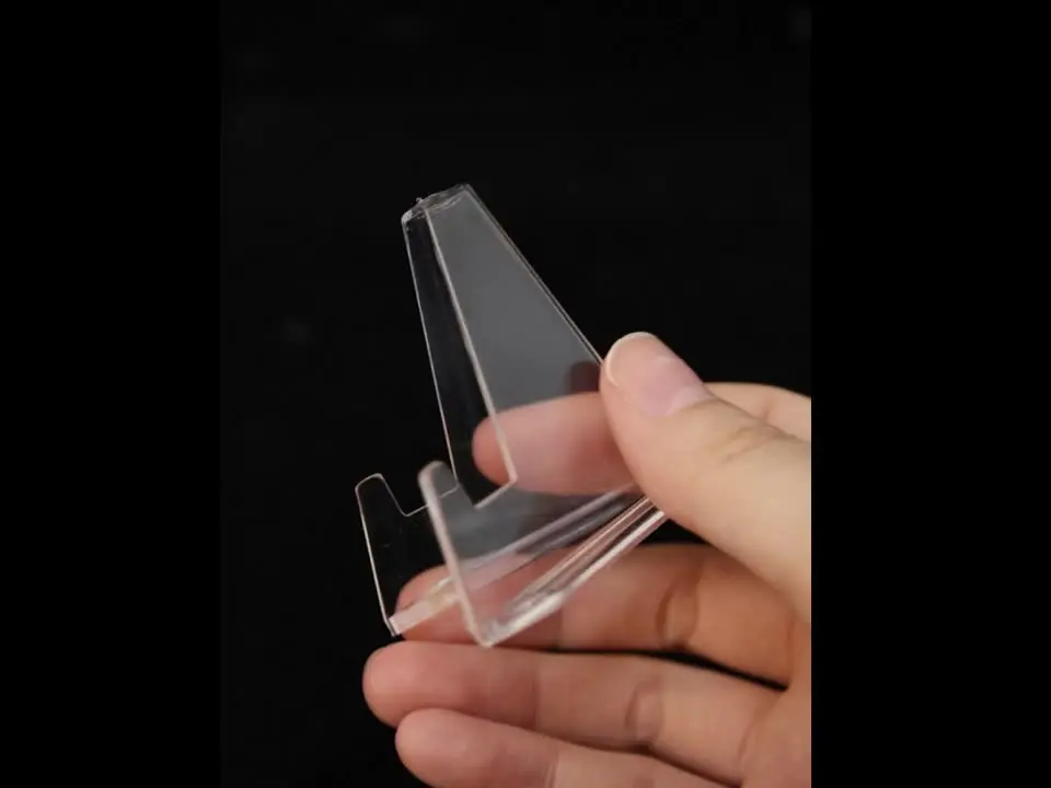 Venta al por mayor, soporte triangular acrílico, Mini estante de exhibición de tarjetas transparente, soportes de caballete pequeños para reloj de monedas conmemorativas, decoración del hogar