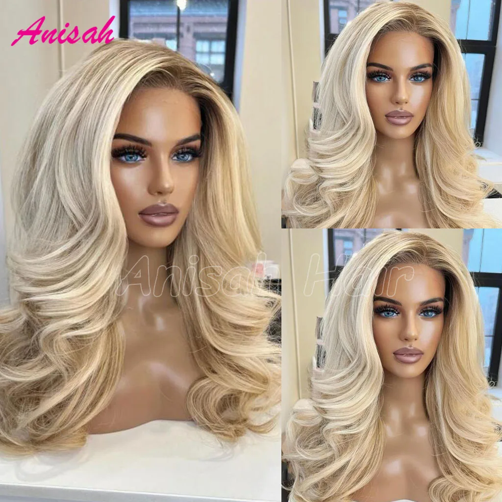 

Brazilian Remy Hair Ombre Blonde Lace Front Wig Human Hair Colored Glueless Wigs For Women Wavy Lace Frontal Wig Preplucked