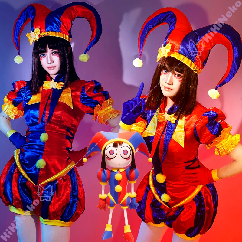 

Anime Amazing Circus Pomni Cosplay Costume Cartoon Clown Cosplay Outfit PomPom Hallowmas Party Comicon Adult Women Men Props