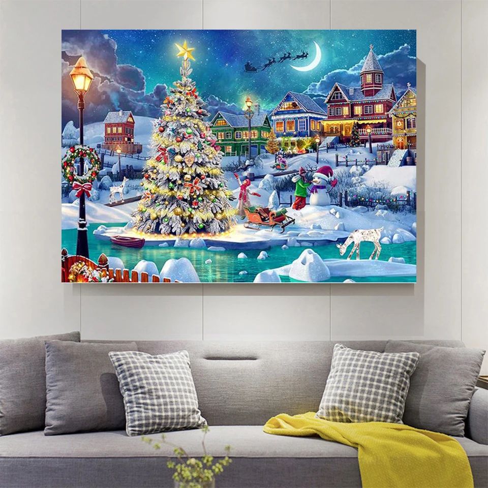 Christmas Snow Scene Santa 5D Diamond Painting Winter Full Square Round Diamond Embroidery Christmas Tree Mosaic Landscape HY101