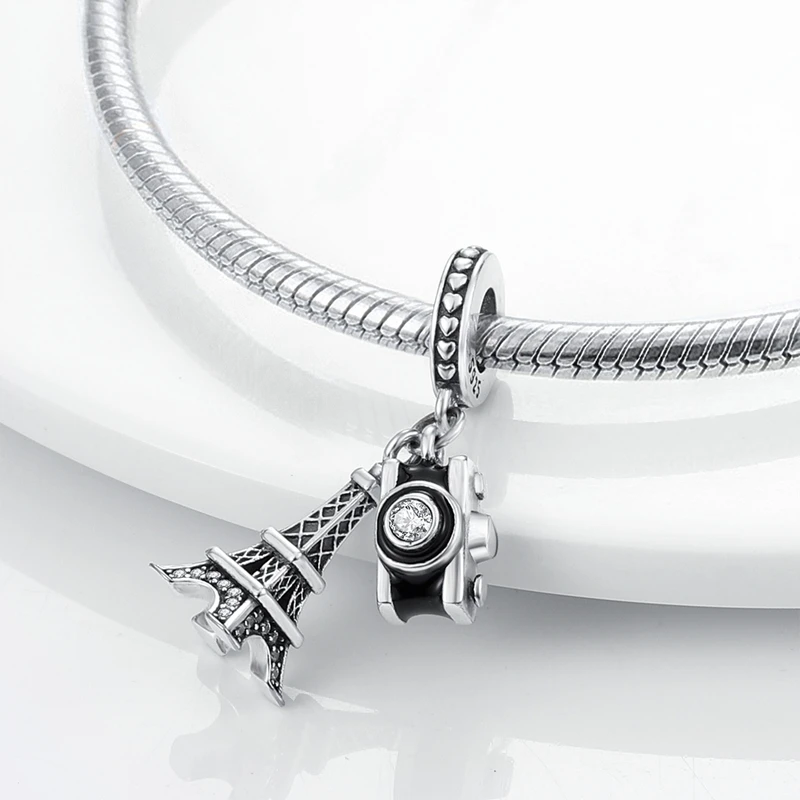 925 Silver Camera Eiffel Tower Charm Fit Original Bracelet Diy For Woman Fashion Jewelry