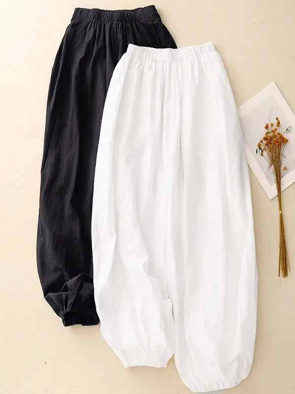 Nouveau 2025 femmes ample coton soie lanterne fleur bourgeon pantalon mince été jambe large ballon pantalon décontracté taille haute élastique