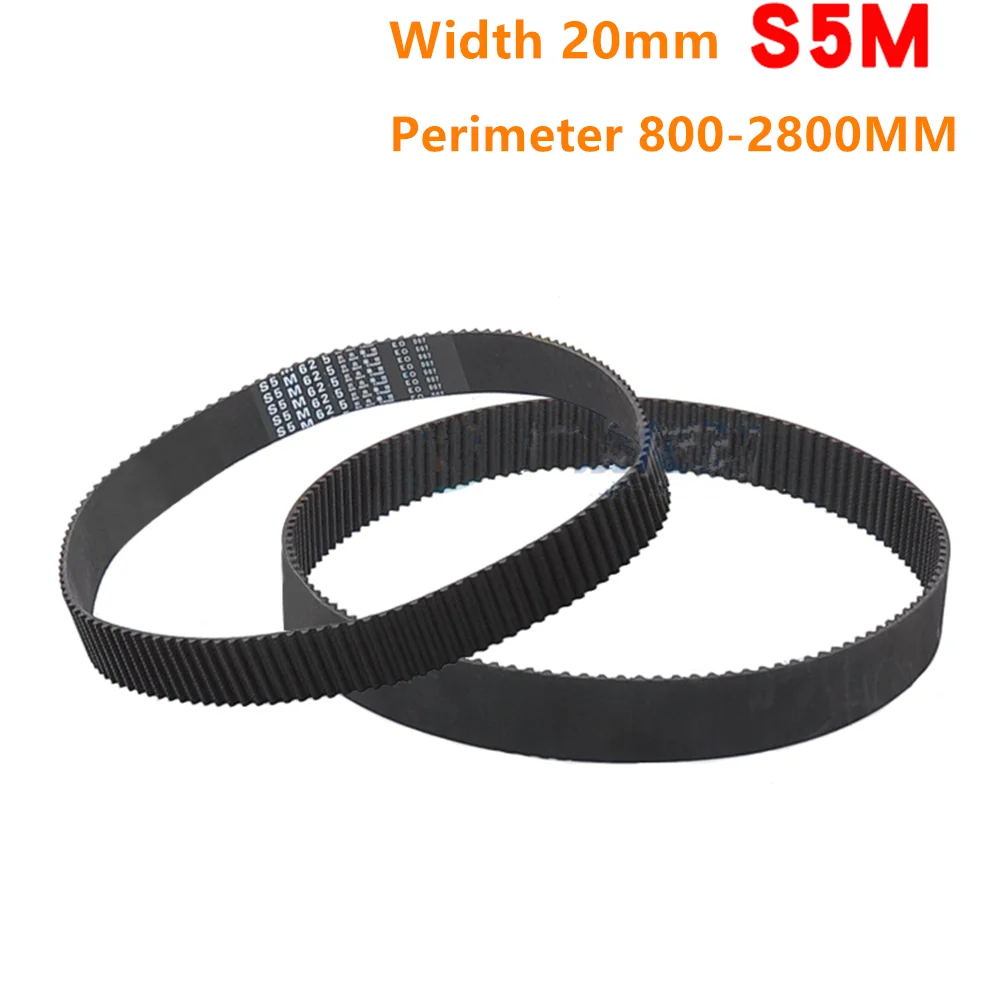 1 Piece S5M Timing Belt Teeth Pitch 5mm Circular Teeth Rubber Belt width 20mm S5M-800/835/865/890/940/980/1050/1125/1350/1530mm