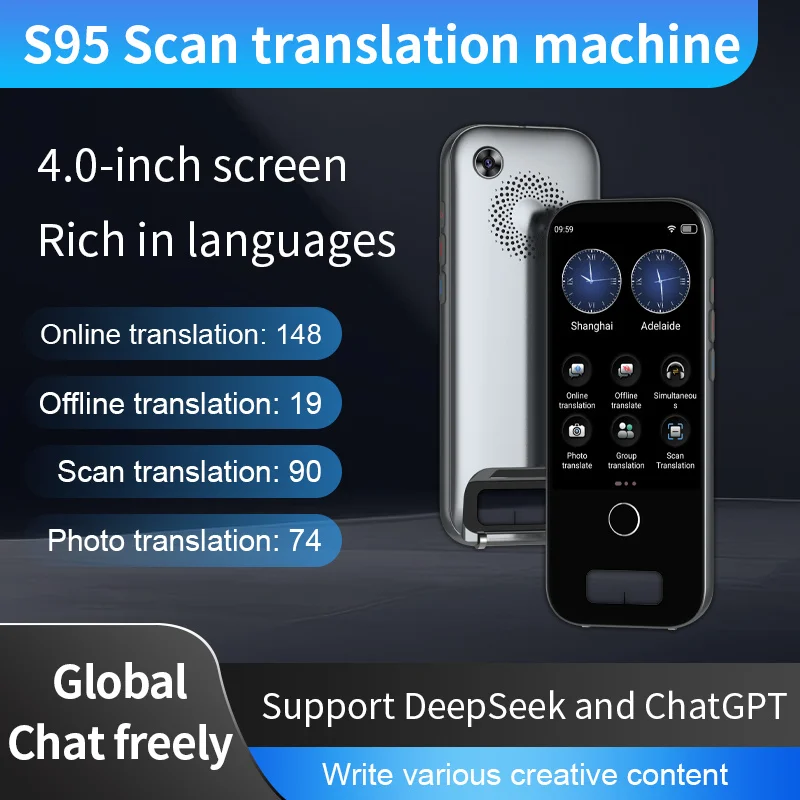 آلة ترجمة المسح S95 المحمولة DeepSeek ChatGPT في الوقت الحقيقي نقطة نصية ذكية القراءة تعلم مترجم صوت ذكي