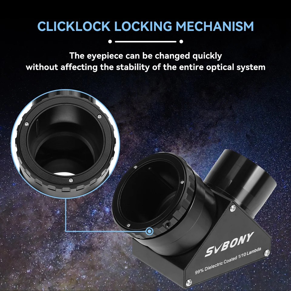 Svbony SV223 1,25/2 Zoll 99 % reflektierende dielektrische Beschichtung 90 ° Clicklock Mirror 1/10 Lambda zur Verbindung von Okularen und Objektiven – Detail 13