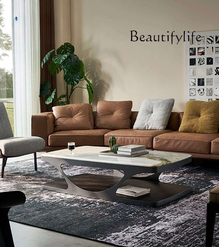 

Italian minimalist marble coffee table household avocado green designer high-end round coffee table