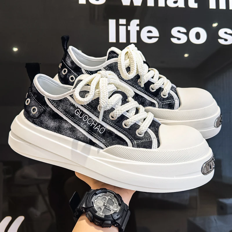 

2026 Spring Niche Men's Canvas Chunky Sole Derby Sneakers | Height Boost Commute Casual Shoes for Teens & Adults