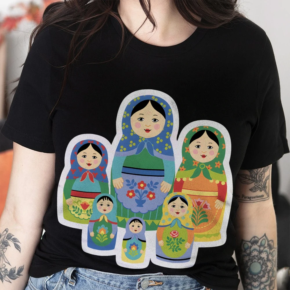 

Y2K Graphic T-shirt Matryoshka Family Set T-shirt 100% Cotton High Quality Oversize Colorful Tee Dolls Print Cultural Y2K Vibe