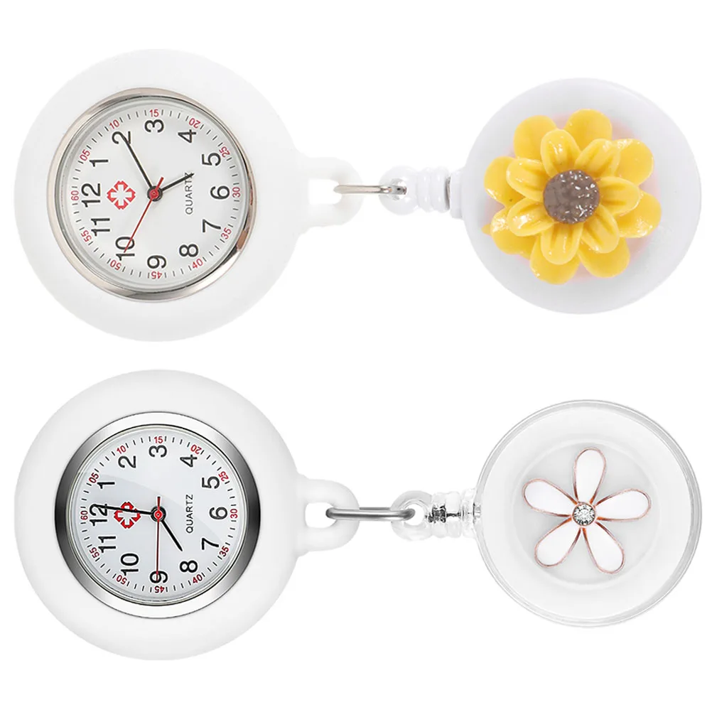 

2Pcs Chest Watch Nurse Watches Digital Quartz Retractable Clip Badge Doctors Accessories Women Practical Durability