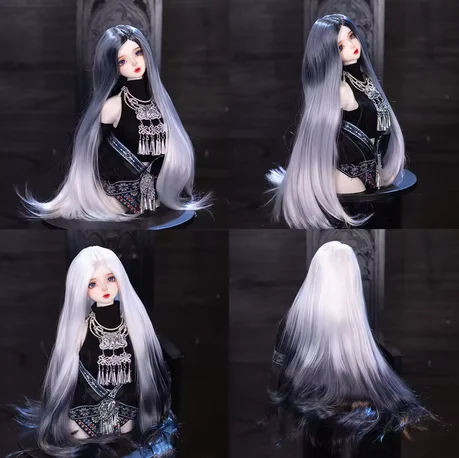 

BJD wig wig fashionable long hair straight hair black and white Synthetic wig