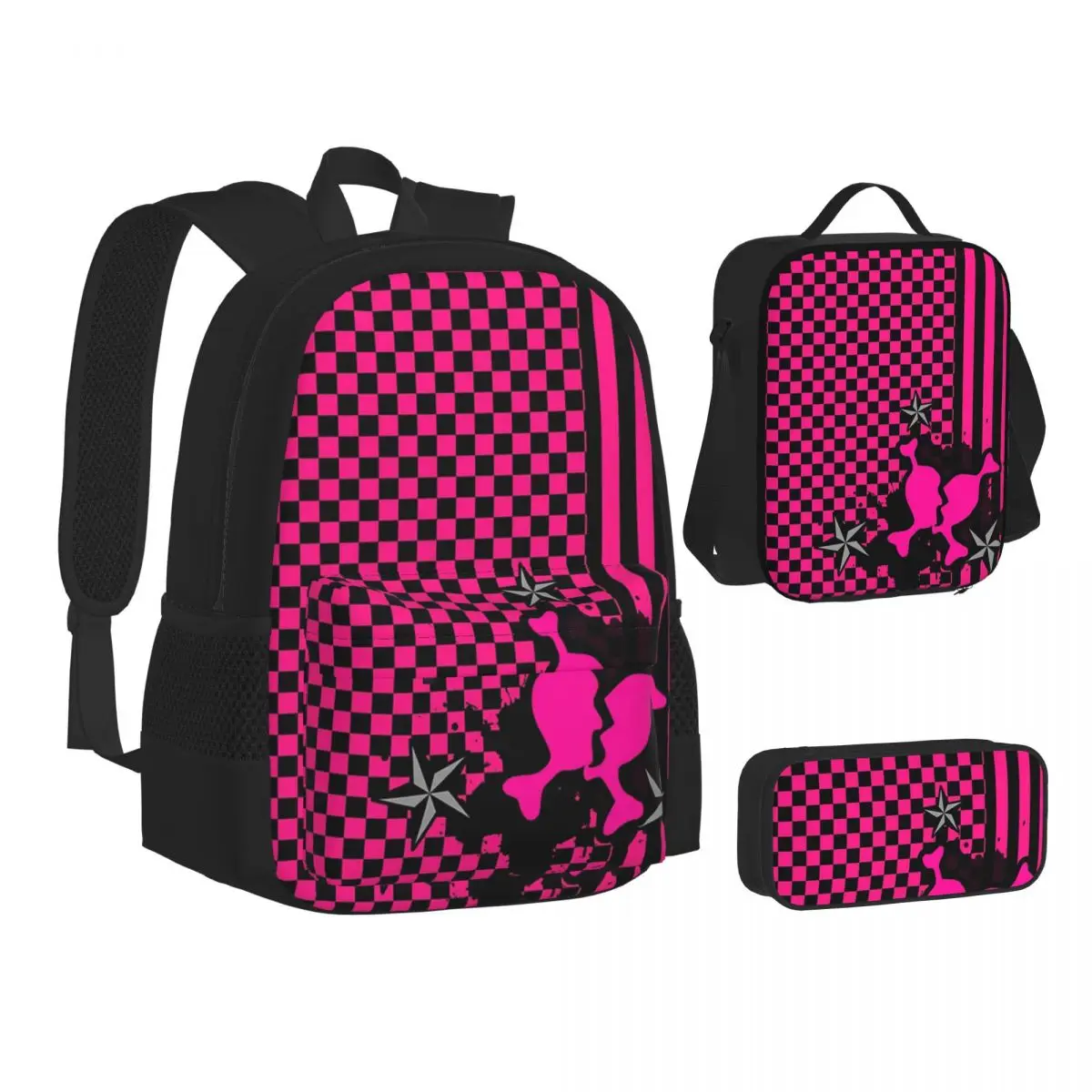 

Punky Pink Emo Backpacks Boys Girls Bookbag Children School Bags Kids Rucksack Lunch Bag Pen Bag Three-Piece Set