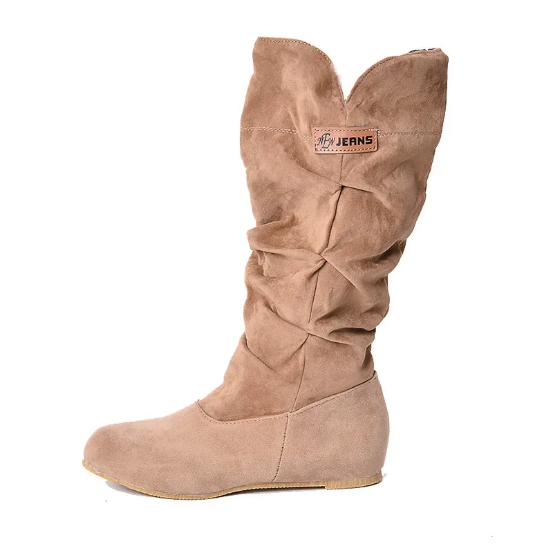 2024 New Mid-tube Snow Boots Hollow Cotton Thread Hook Lace Frosted Lady Boots Large Size Women\'s Shoes