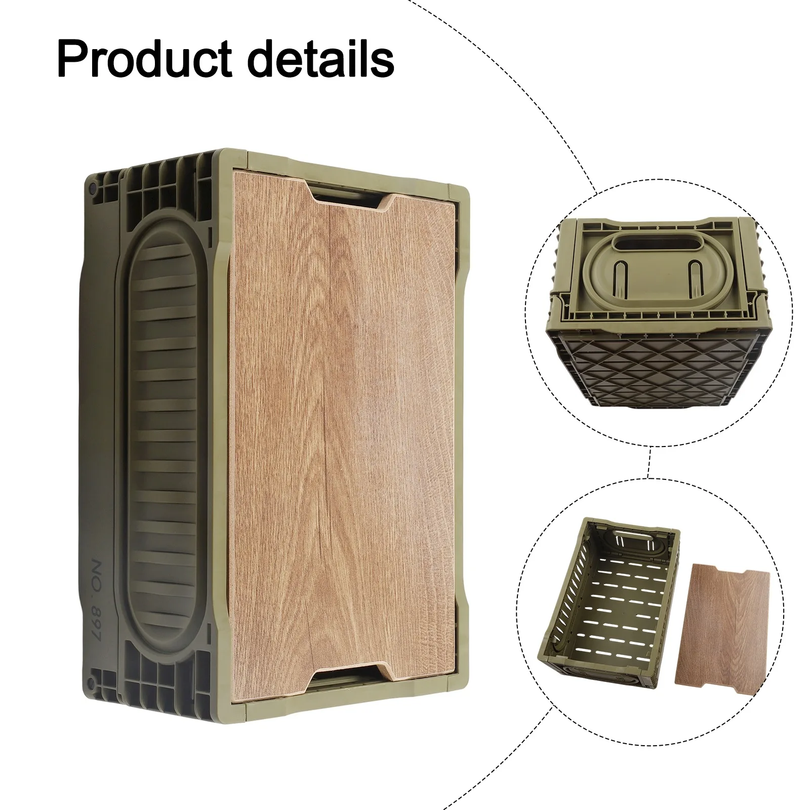 

Folding Basket Collapsible Basket Convenient Grip Handles Detachable Wooden Board For Camping For Outdoor Activities Green