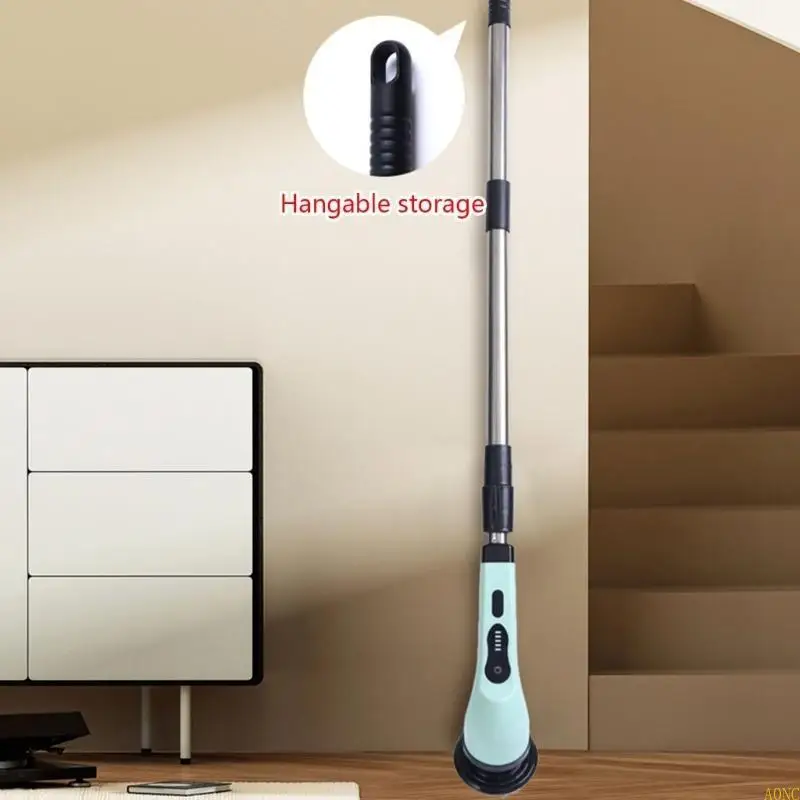 A0NC Elektrischer Schleuderschrubber, kabelloser Schrubber mit 6/9 austauschbaren Schrubberköpfen, Verlängerungsgriff,