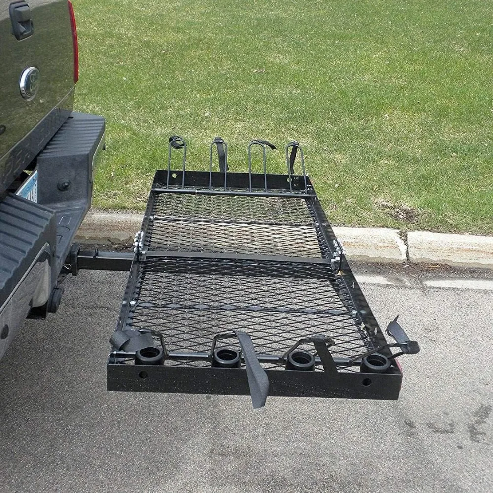 62-Inch Steel Cargo Carrier with Bike Rack, 500 lb Capacity， Black - 2-in-1 Rear Hitch Mount for Car