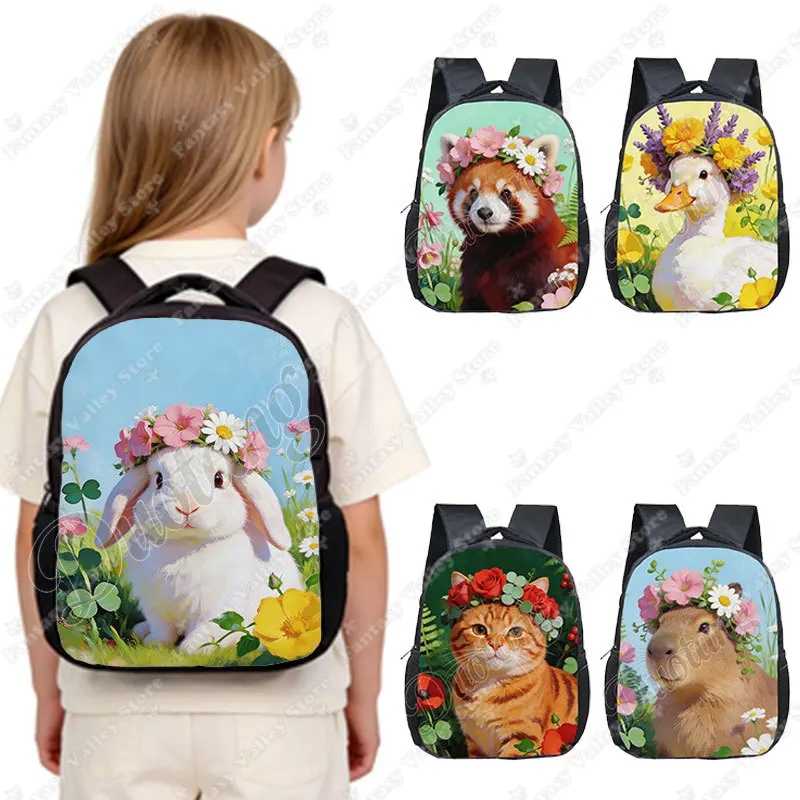 

Рюкзак с милым графическим рисунком животных в стиле масляной живописи для детей 2-4 лет: кошка, овца, красная панда, утка. Ранцы для детского сада, сумка для малышей.