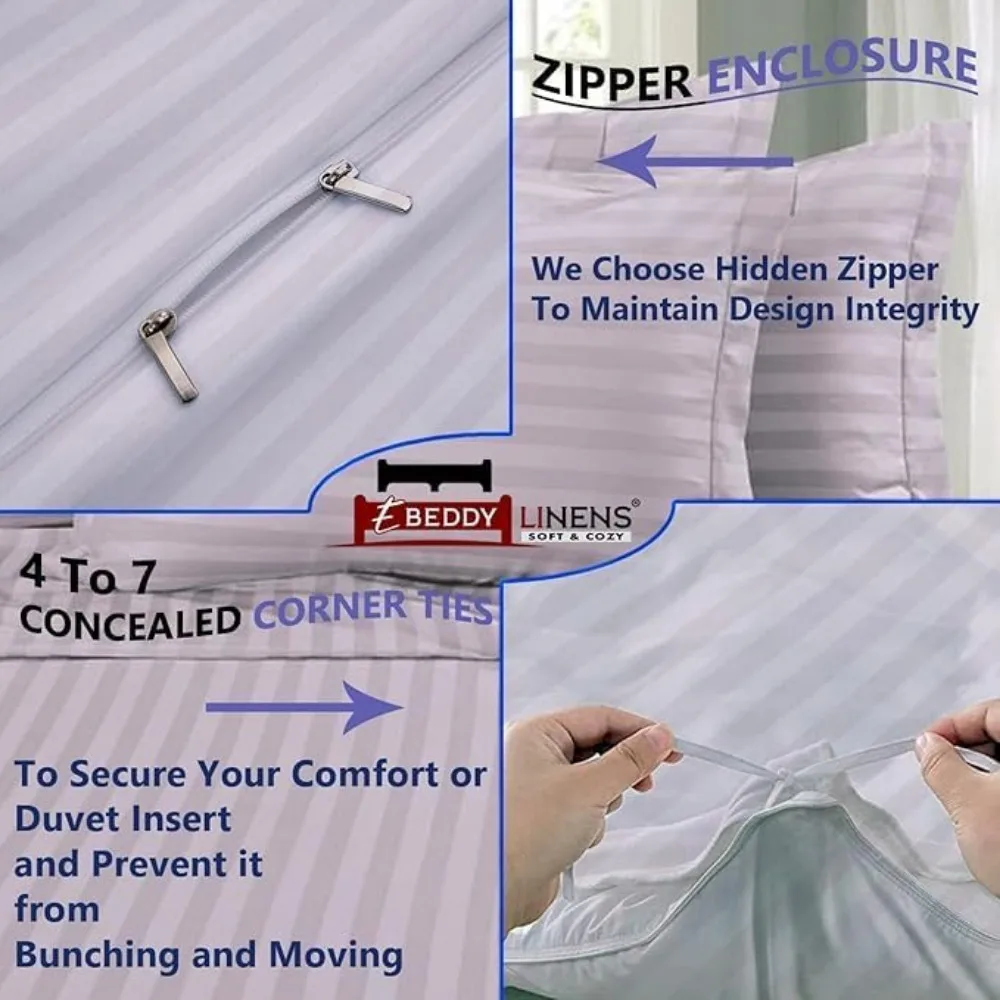 طقم غطاء لحاف مخطط باللون العنابي الفاخر - مقاس سوبر كوين، 98 × 90، عدد 800 خيط من القطن المصري، ناعم ومسامي #6