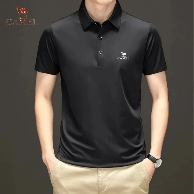 High End Embroidered CAMEL Silkworm Silk Ice Cool Polo Shirt Summer Men\'s Fashion Business Leisure Breathable Short Sleeved T-sh