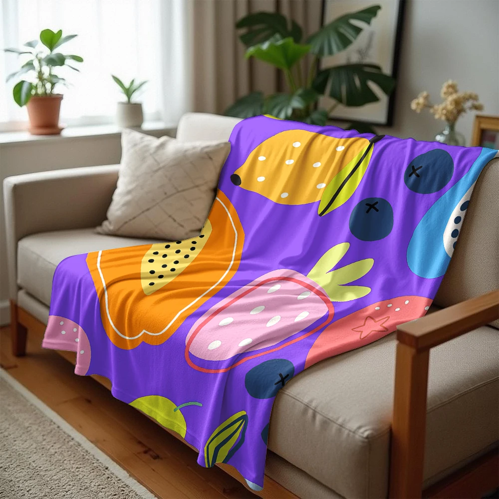 Colorful Fruit Doodle Ultra Soft Sherpa Fleece Blanket Fluffy Warm Halloween Cozy Throw for Sofa Couch Bedroom Gift All season