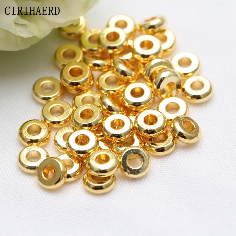 DIY Jewelry Accessories Flat Bead 14K/18K Gold Plated Brass Spacer Beads For Bracelet Making Supplies Loose Beads Wholesale Lots