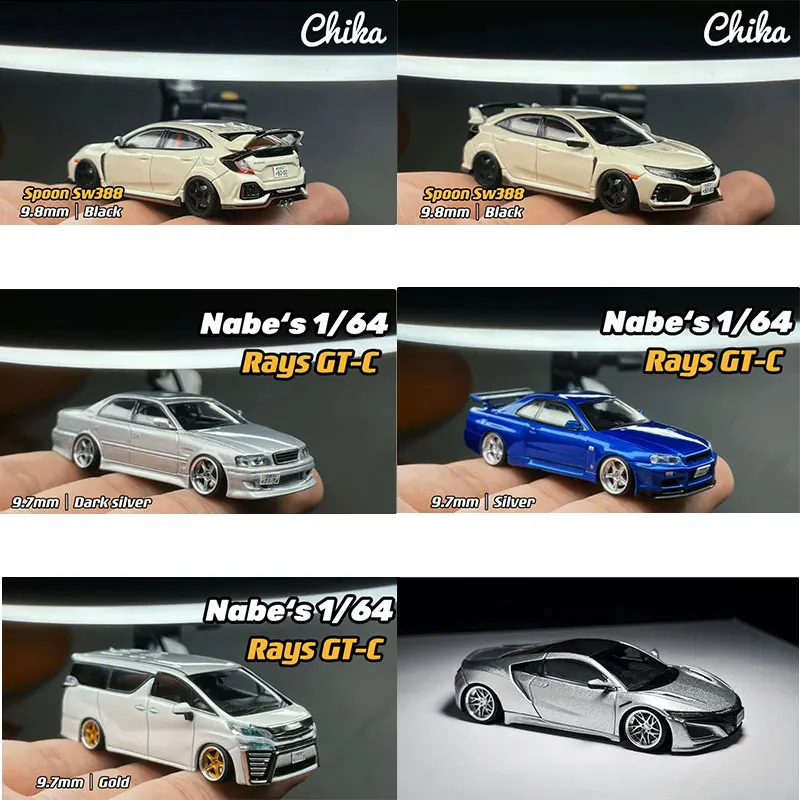 Resin Wheels 1/64 Nabes X Chika GT-C/SW388/NT03RR 8.9/9.7/9.8mm Car Modified Wheel Hub Rubber Tires Suitable for 1:64 Model Cars