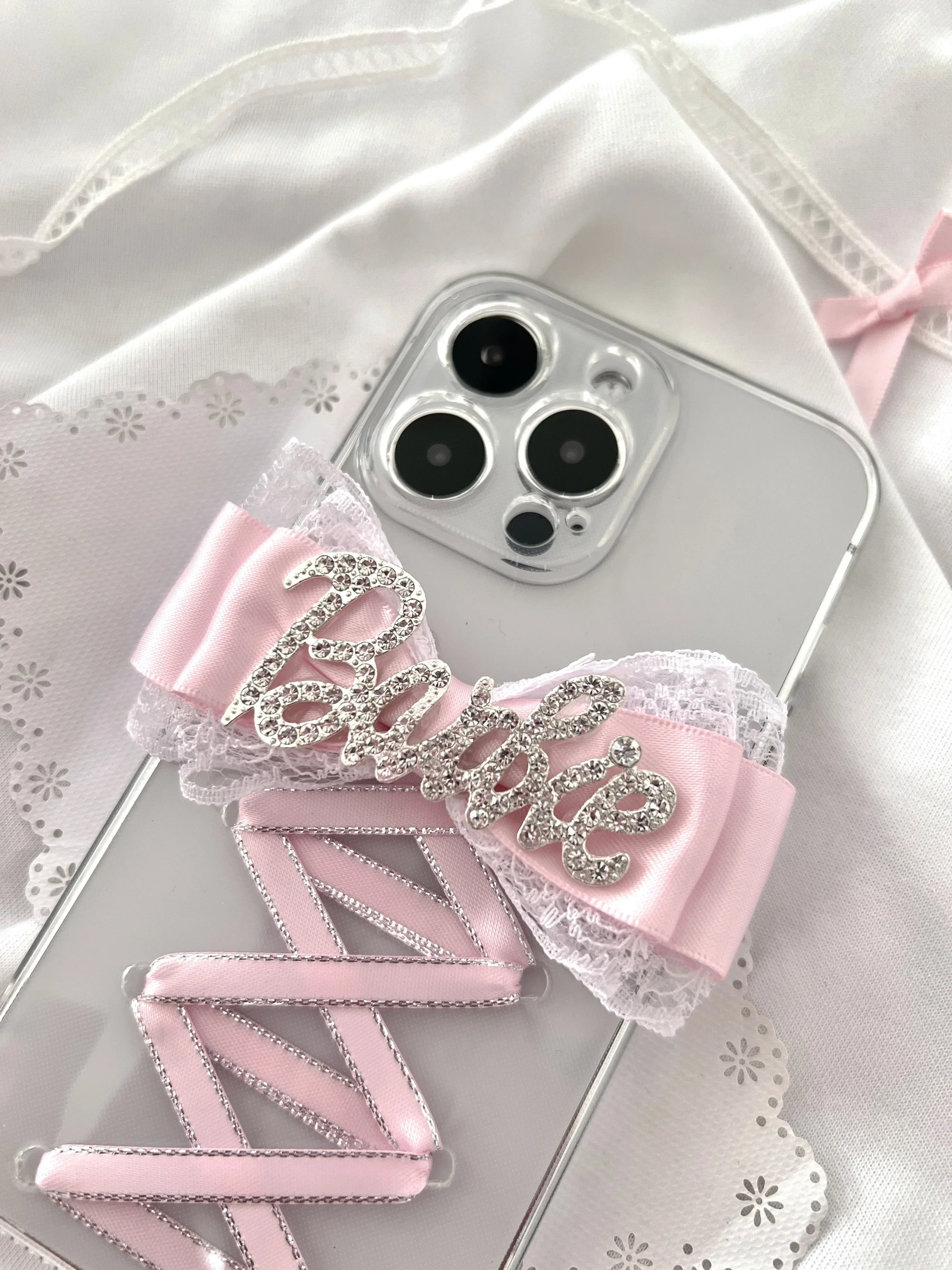 Dophee Ins Ballet Style Ribbon Lace Bowknot Y2K Apple Phone Case 13 14 15 16 Promax Sweet Girls Transparent IPhone Soft Shell